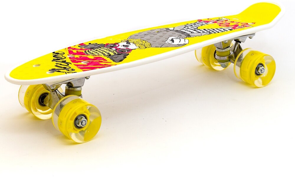 Скейтборд "Бим-Бом" с подсветкой колес, 55x15см, ABEC7, желтый