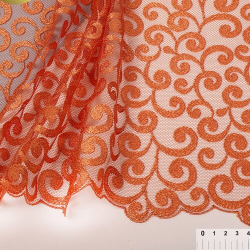 вышивка для одежды Кружево вышивка на сетке KRUZHEVO, арт. TBY. T02, ширина 230мм, цвет бежевый, уп.13,71м