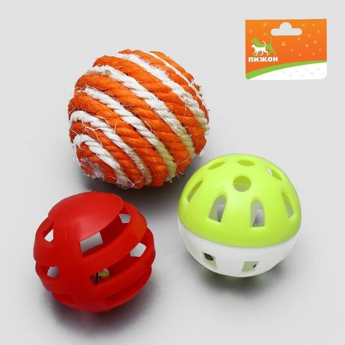 Набор игрушек для кошек: мышь и шарики из сизаля и пластика, микс цветов 2603384 - фотография № 7
