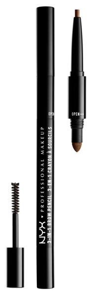 NYX professional makeup Карандаш для бровей 3-In-1 Brow Pencil, оттенок 03 soft brown