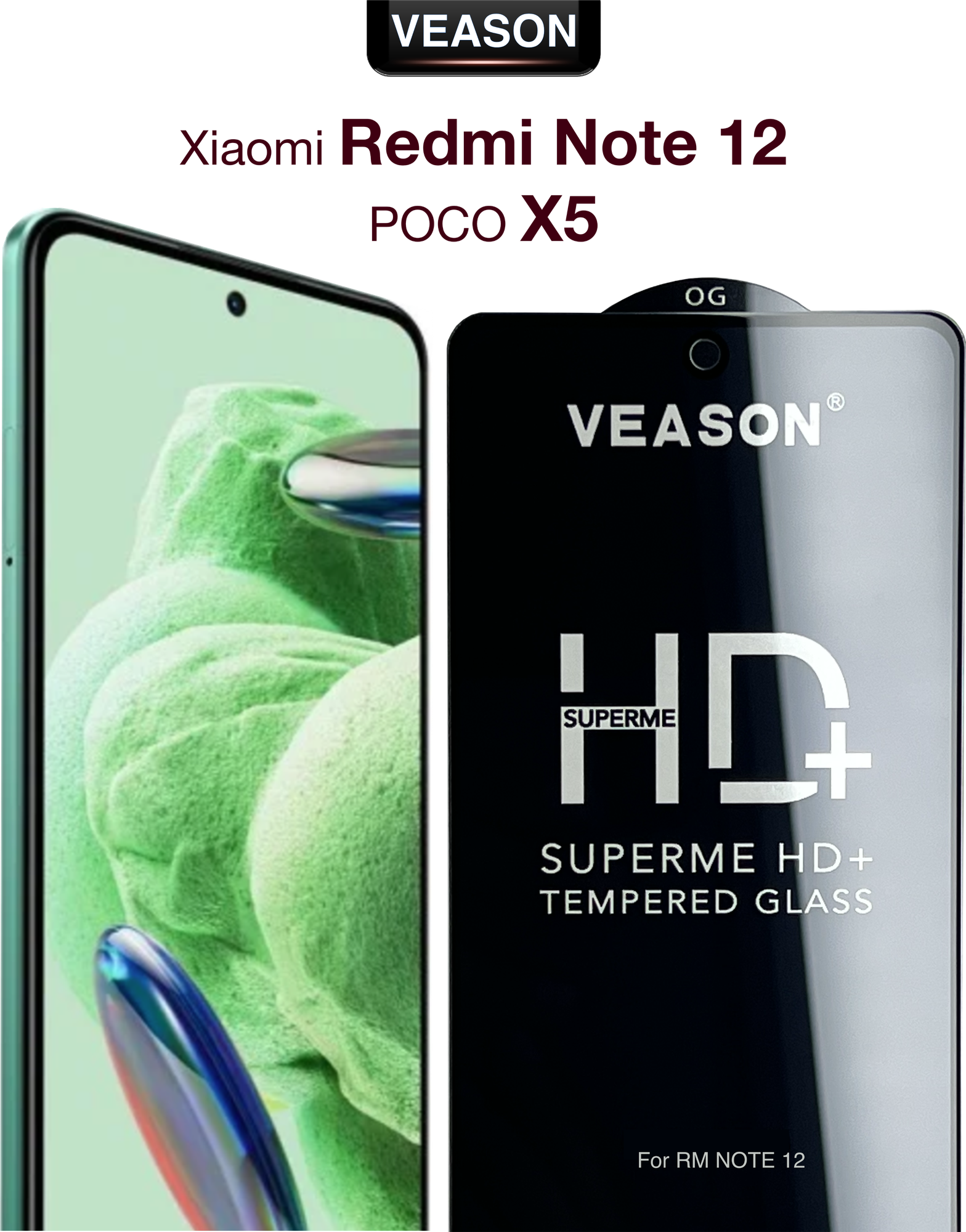 Защитное стекло VEASON для Xiaomi Redmi Note 12 и POCO X5 5G / 6.67 дюйма (с олеофобным покрытием на ксиоми редми нот 12, поко икс 5 5джи)