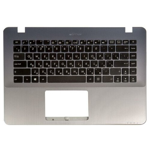 Клавиатура для ноутбука Asus X442UA-1B с топкейсом светло-стальная панель черные кнопки