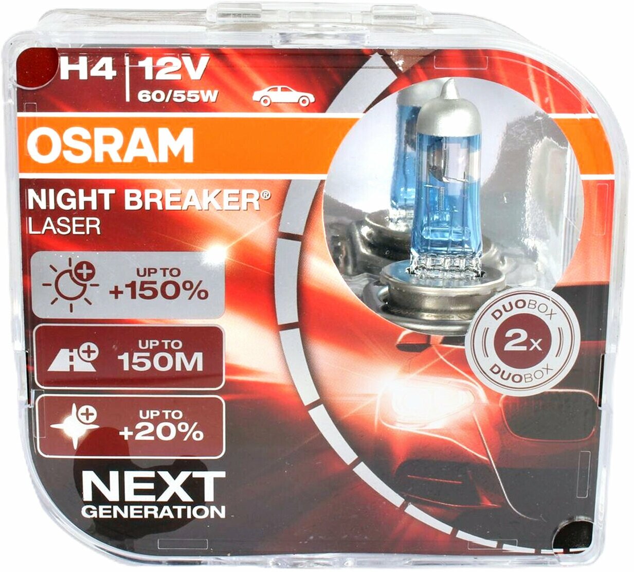 Лампа автомобильная галогенная OSRAM NIGHT BREAKER LASER 64193NL-HCB H4 12V 60/55W P43t-38 3800K 2 шт. - фотография № 20