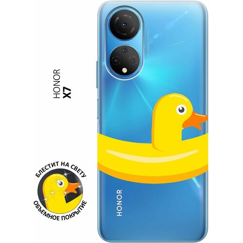 Силиконовый чехол на Honor X7, Хонор Х7 с 3D принтом Duck Swim Ring прозрачный чехол книжка на honor x7 хонор х7 с 3d принтом swan swim ring золотой