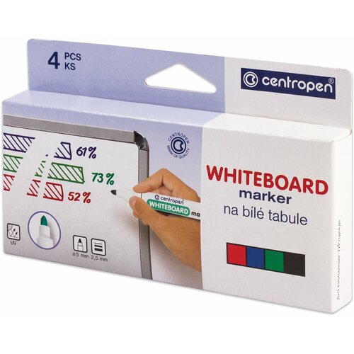 Маркеры стираемые для белой доски набор 4 цвета CENTROPEN Dry-Wipe, 2,5 мм, 8559/4, 5 8559 0401