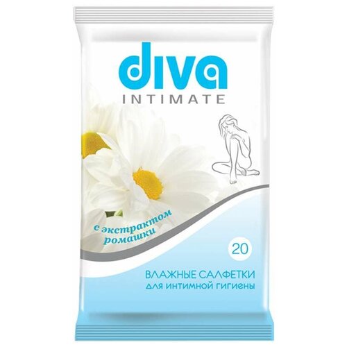 Влажные салфетки Diva intimate Ромашка, для интимной гигиены, 20 шт. средства для гигиены cotton flower влажные салфетки intimate