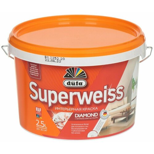 Краска акриловая Dufa Superweiss RD4 для детской моющаяся глубокоматовая белый 2.5 л