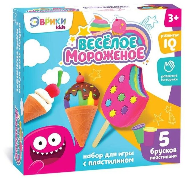 Набор для лепки Эврики "Веселое мороженое", 5 брусков пластилина, аксессуары (3017109)