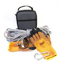 Поисковый набор F100 (односторонний магнит с. ц. 100кг, веревка, сумка, перчатки) + карабин в подарок