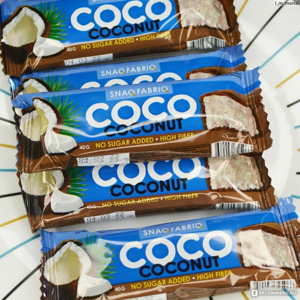 Snaq Fabriq, Батончик кокосовый в шоколаде без сахара, упаковка 30шт по 40г (Кокос)