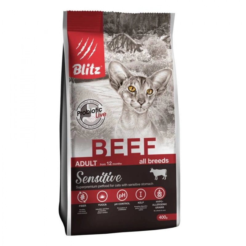 Blitz Sensitive Adult Beef 400г Говядина для взрослых кошек - фотография № 5