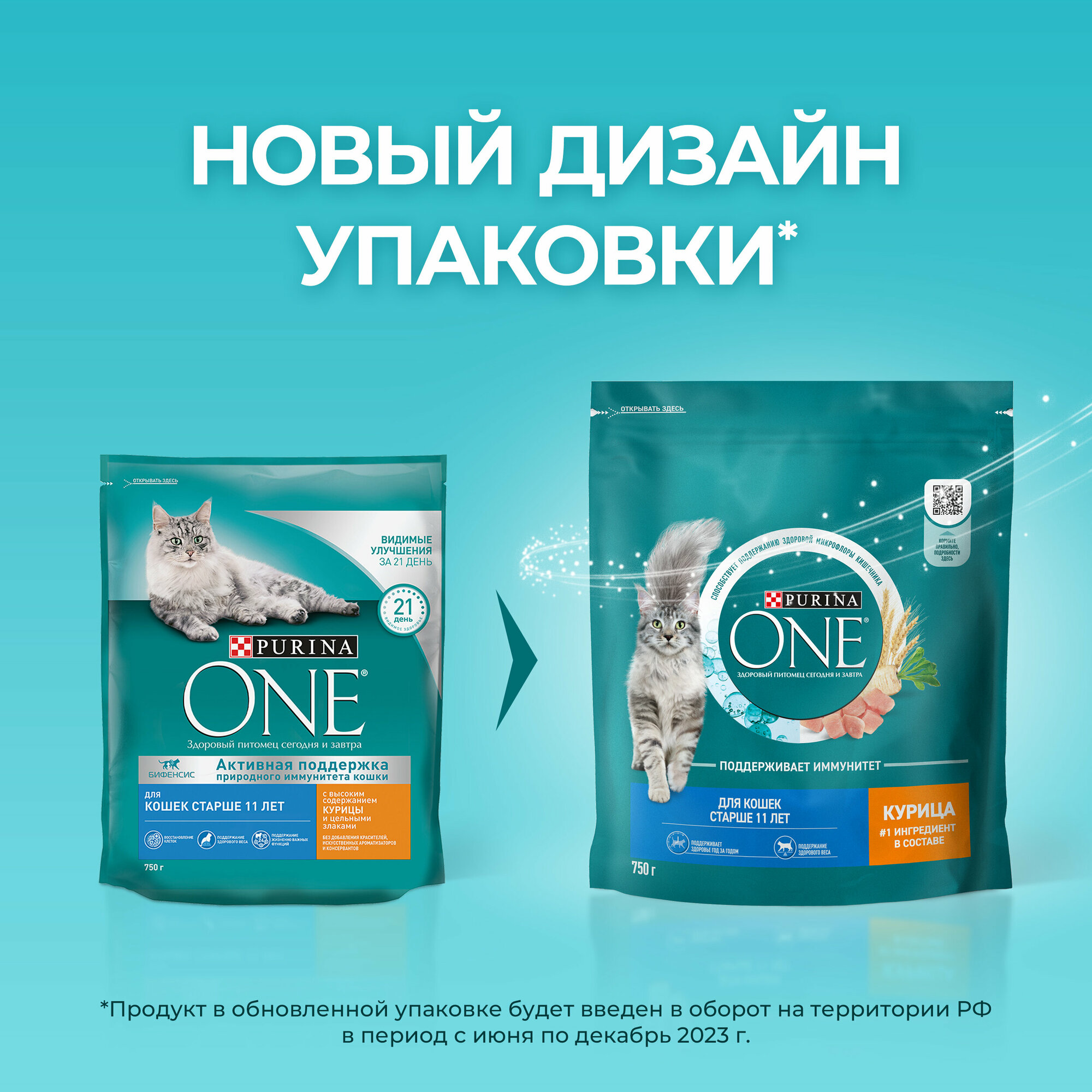 Сухой корм PURINA ONE® для пожилых кошек старше 11 лет с курицей, 750 г — фото 1