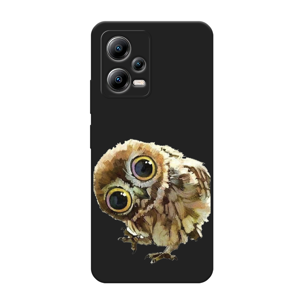 Матовый силиконовый чехол на Xiaomi Poco X5 5G / Сяоми Поко X5 5G Любопытный совенок, черный