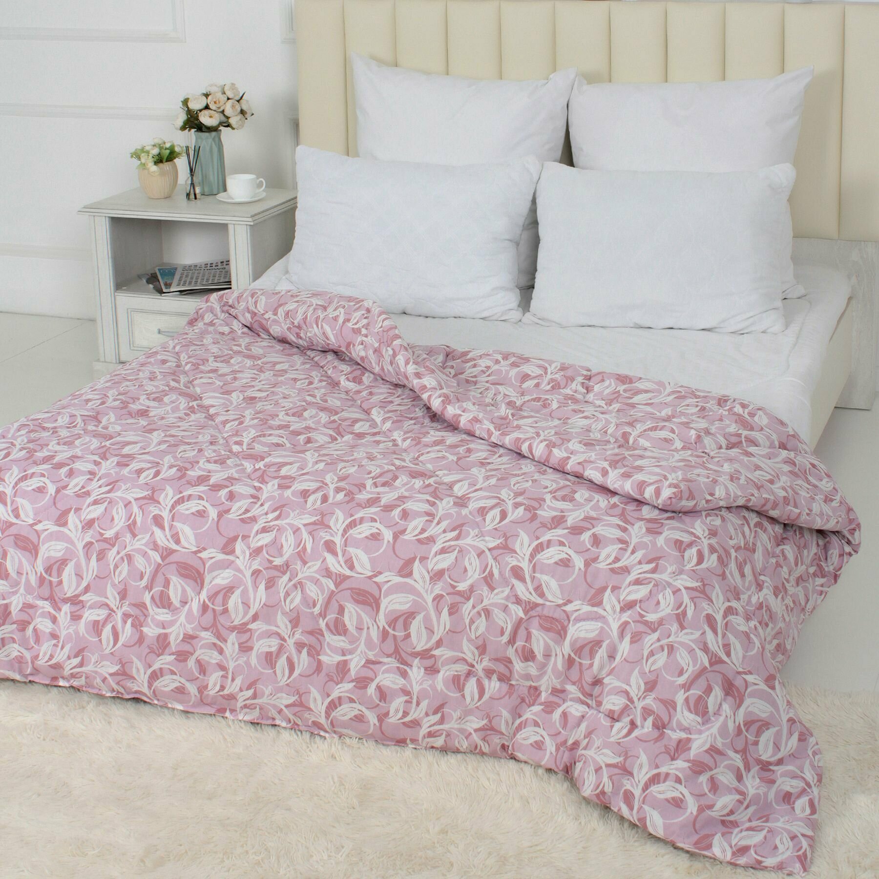 Одеяло зимнее ватное 2,0 спальное розовое в бязи 100% хлопок - фотография № 1