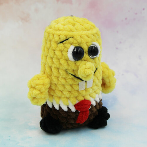 Брелок 22 ПИНГВИНА, вязаная фактура, желтый, коричневый