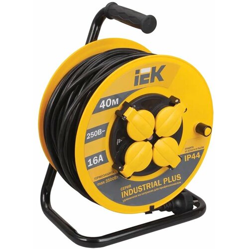 Удлинитель на катушке IEK WKP15-16-04-40-44, 4 розетки, с/з, 16А / 3500 Вт 4 40 м 1.5 кв. мм 270 мм 179 мм 363.5 мм Желтый