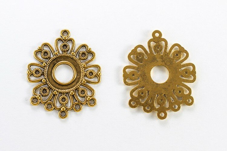 Коннектор-соединитель 1х5 Цветок 34х28х12мм отверстие 15мм цвет античное золото сплав металлов 14-003 1шт