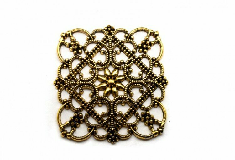 Коннектор-соединитель Ромб 44х44х15мм отверстие 1мм цвет античное золото сплав металлов 14-052 1шт