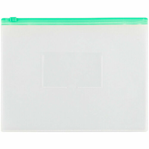 Папка-конверт на zip-молнии OfficeSpace А5, полипропилен, 150мкм, прозрачная, карман, молния зеленая, 24 штук, 329763