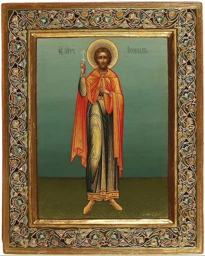Святой Леонид деревянная икона на левкасе 19 см