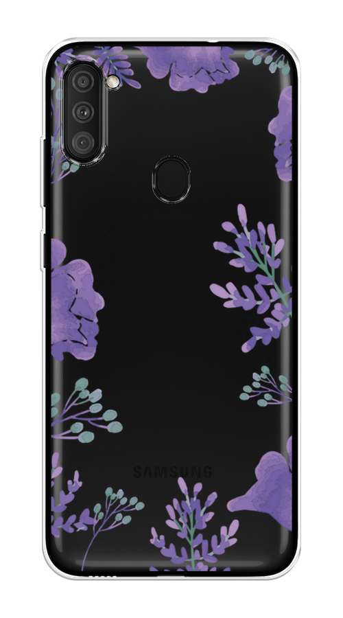 Силиконовый чехол на Samsung Galaxy M11/A11 / Самсунг A11/M11 Сиреневая цветочная рамка, прозрачный