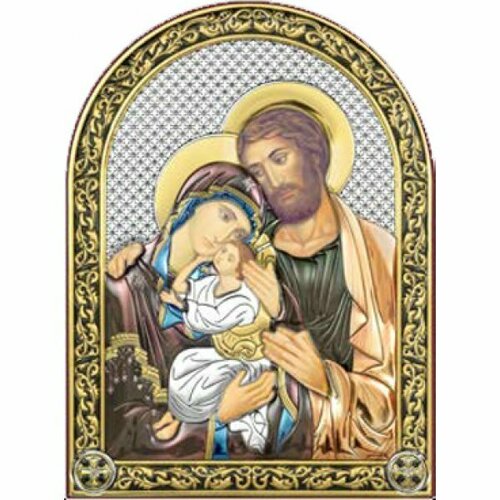 Икона Святое Семейство серебряная с позолотой и цветной эмалью, арт БЧ-205 икона николай чудотворец серебряная с позолотой арт бч 114