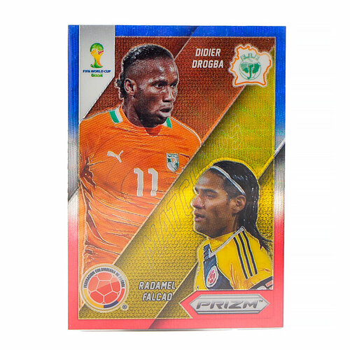 Коллекционная карточка Panini Prizm FIFA WORLD CUP 2014 #WCM-5 Didier Drogba / Radamel Falcao - Blue and Red Blue Wave Prizms S0330