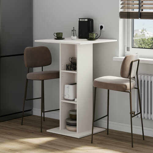 Кухонный стол обеденный КЕО КТМ-17 белый (молочный) ШхГхВ: 70х70х109 стол барный офисный с открытыми полками