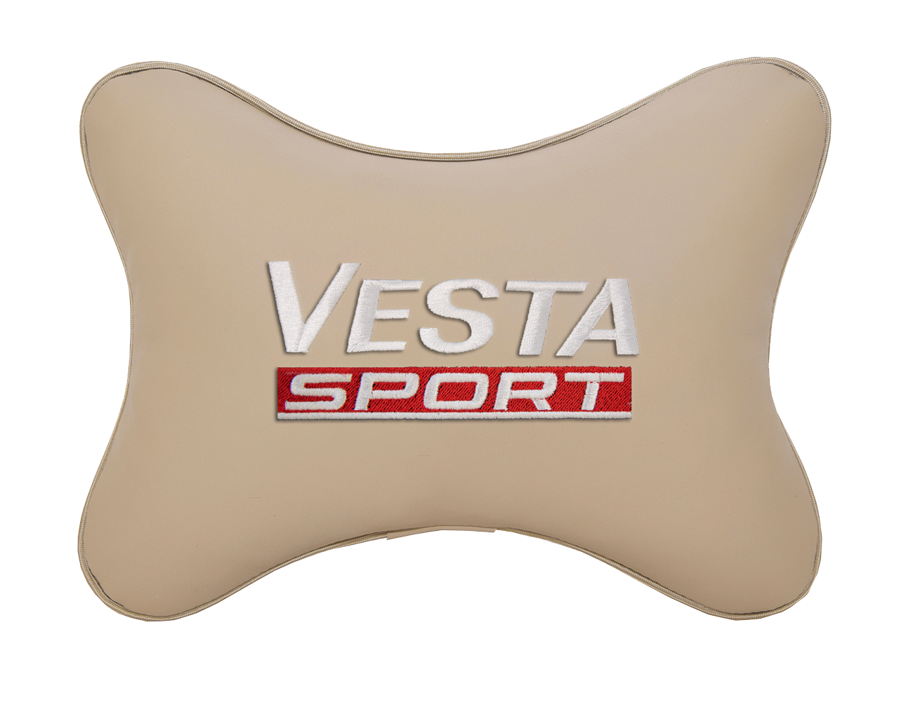 Подушка на подголовник экокожа Beige с логотипом автомобиля LADA VESTA SPORT