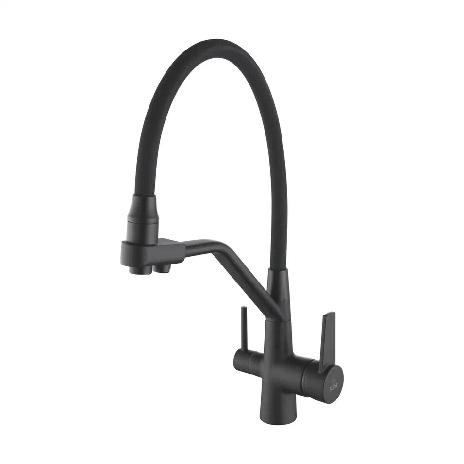 Смеситель для кухни однорычажный с гибким изливом, с подключением фильтра Rose R558H, Черный