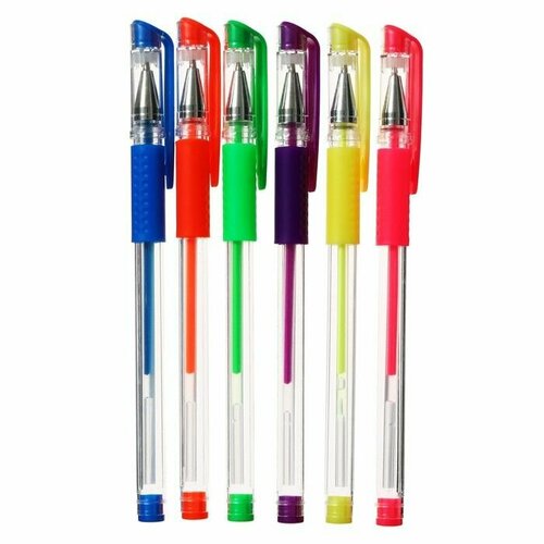 Набор гелевых ручек 6 цветов флуоресцентные с резиновыми держателями 531₽