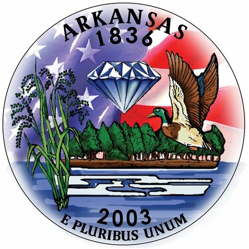 (025p) Монета США 2003 год 25 центов Арканзас Вариант №2 Медь-Никель COLOR. Цветная