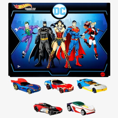 Коллекционный набор машинок Hot Wheels DC Character Car Bundle 5-Pack (Хот Вилс Автомобили персонажей ДС 5 машинок) hot wheels premium batman bundle 5 pack batmobile cars редкий коллекционный сет моделей бетмен 5 штук