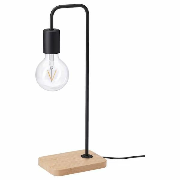 фото Икеа IKEA TVRHAND настольная лампа, черный/бамбук