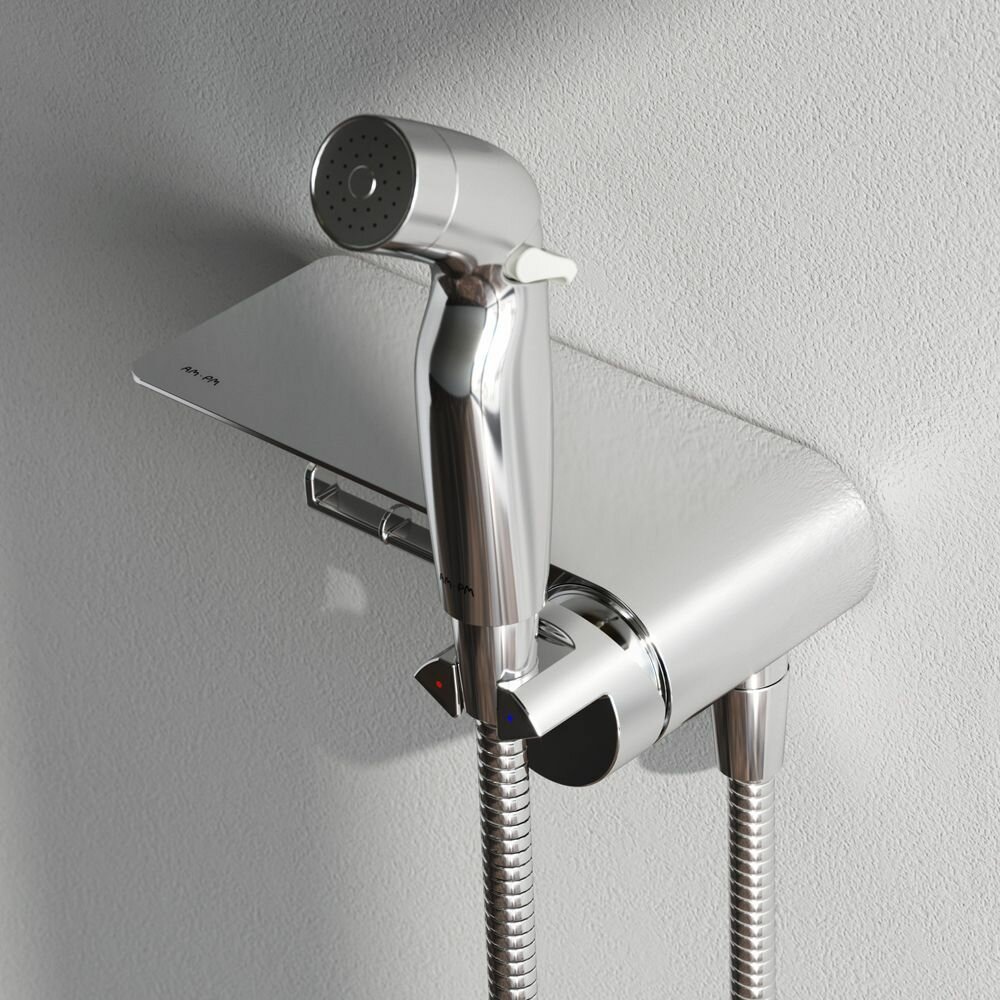 Гигиенический душ со смесителем AM.PM Func F0H8F900 хром полка держатель для туалетной бумаги крючок автоматическое отключение гарантия 10 лет