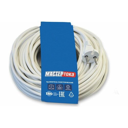 Удлинитель шнур Мастер Тока ПВСбм 2x1 белый 10 без заземления вк УШ0043