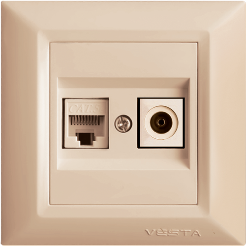 Розетка Vesta-Electric Roma кремовый для сетевого кабеля LAN + TV