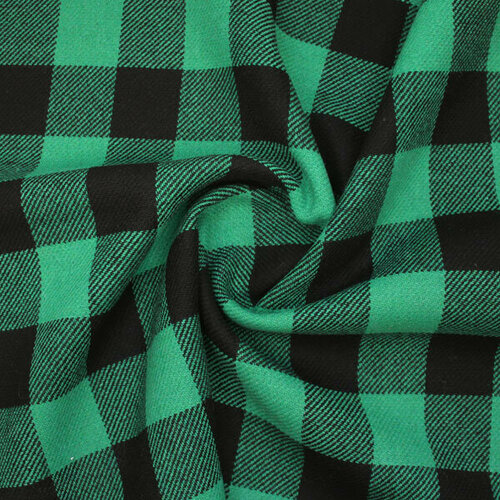 Пальтовая ткань черно-зеленая клетка