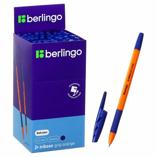 Ручка шариковая Berlingo Tribase grip orange, 0,7 мм, грип, синяя(50 шт.)