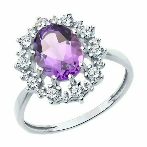 фото Кольцо diamant online, серебро, 925 проба, фианит, аметист, размер 18, фиолетовый