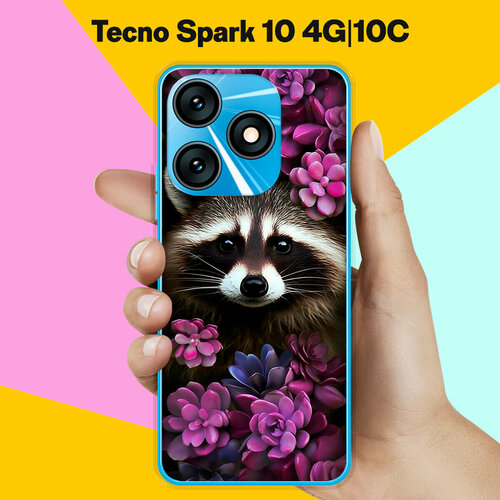 Силиконовый чехол на Tecno Spark 10 4G / Tecno Spark 10C Енот / для Текно Спарк 10 4 Джи / Текно Спарк 10С силиконовый чехол на tecno spark 10 4g tecno spark 10c горное озеро для текно спарк 10 4 джи текно спарк 10с