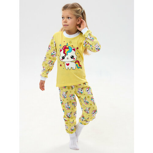 Пижама Дети в цвете, размер 32-116, белый, желтый легинсы дети в цвете размер 32 116 бирюзовый желтый