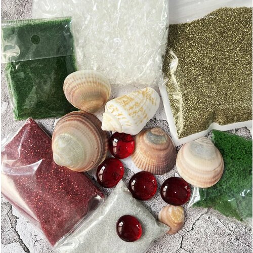 Декор для создания миниатюр в наборе мох песок ракушки снег 999₽