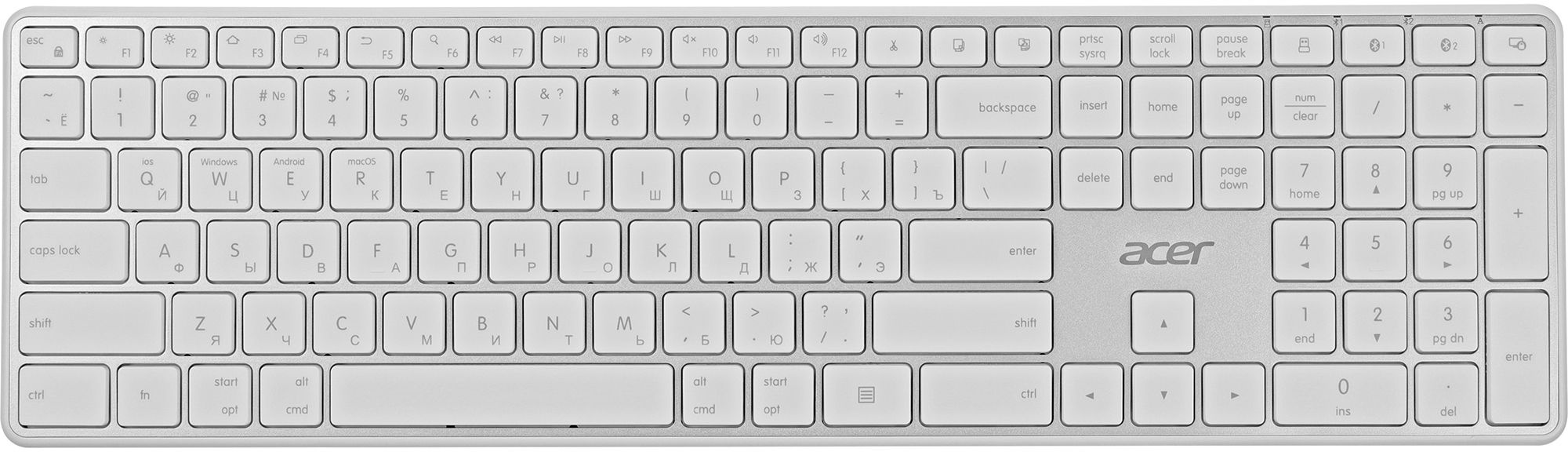 Клавиатура беспроводная Acer OKR301 white/silver USB BT/Radio slim (ZL. KBDEE.015)