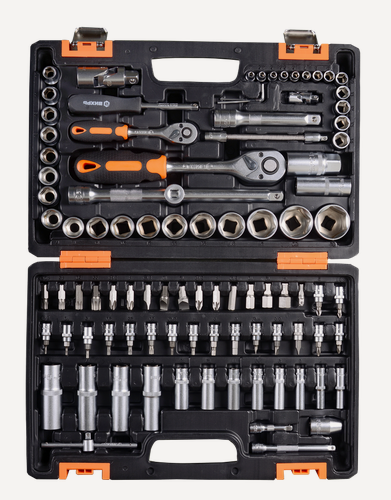 Изображение товара Набор инструментов Вихрь 1/2", 1/4", CrV, пластиковый кейс 94 предмета