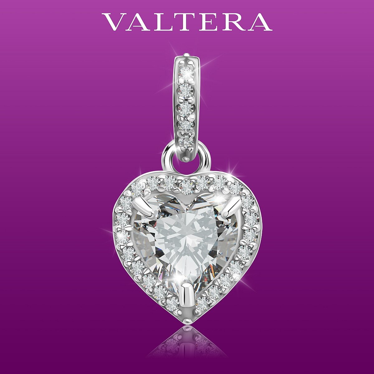 Подвеска VALTERA, серебро, 925 проба, родирование, фианит, бесцветный