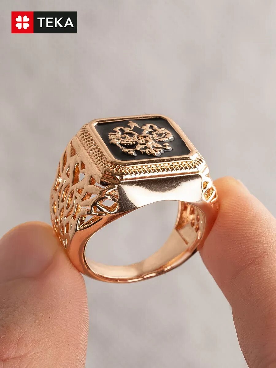 Печатка TEKA, эмаль, размер 22, золотой — фото 1