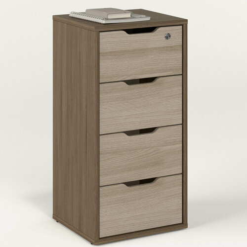 Изображение товара Узкий комод, Комод с 4 ящиками, Офисный комод с замком МагМебель Б-09 ясень тёмный + ясень светлый