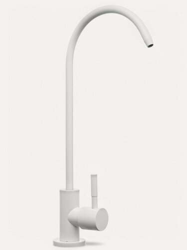 Изображение товара Кран для фильтра питьевой воды 1/2, для всех видов бытовых фильтров, тонкий излив, нержавеющая сталь, цвет белый глянец