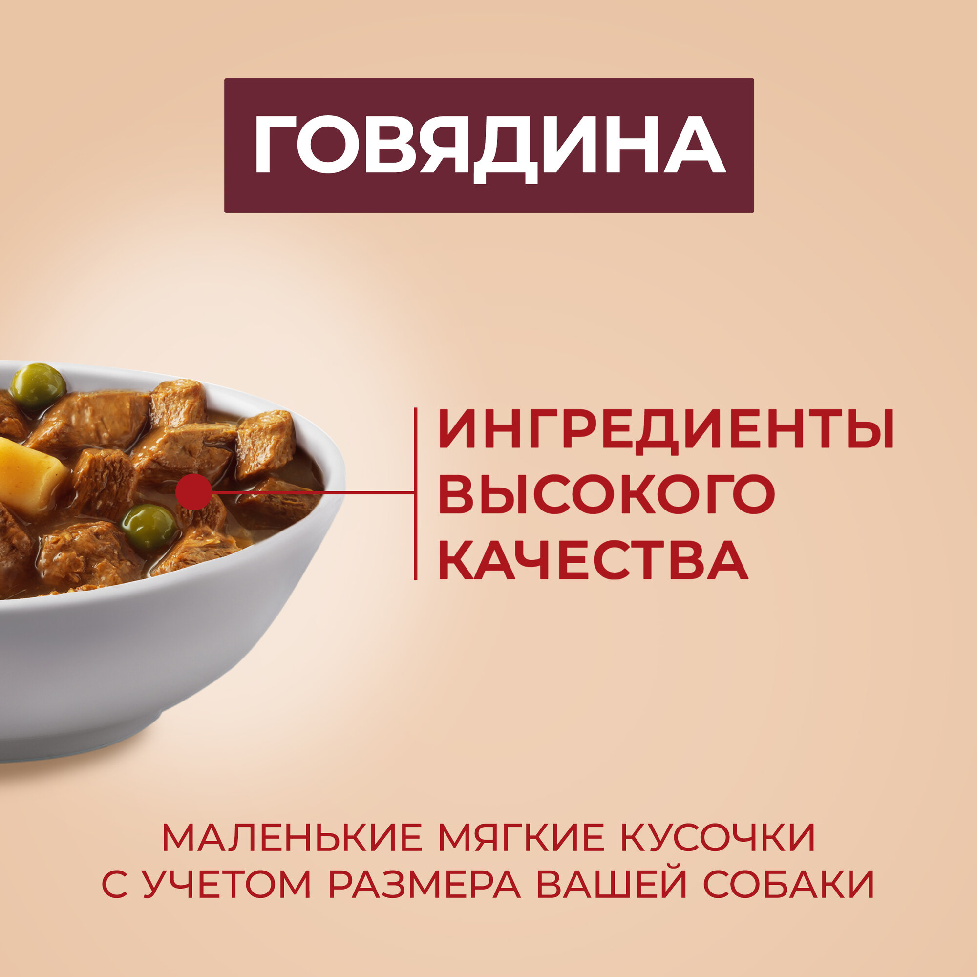 Purina ONE Мини 85 г пауч влажный корм для активных собак с говядиной картофелем и горохом х26 штук — фото 1
